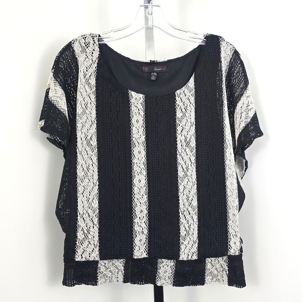 Heart Soul Dolman Style 3/4 Sleeve Scoop Neck Lined Top Black Beige XL